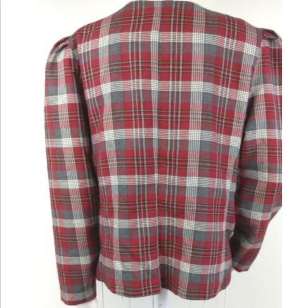 Vintage 80s Plaid Power Suit Blazer Red Gray M L - Picture 6 of 8